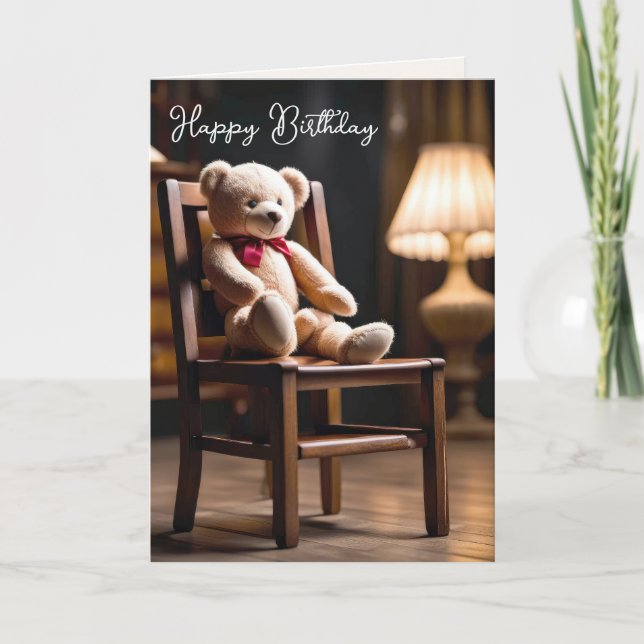 Birthday Teddy Bear On A Chair Card (Front)