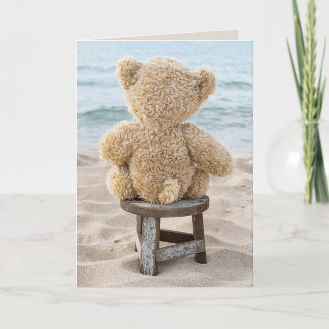 Birthday teddy bear on beach card (Front)