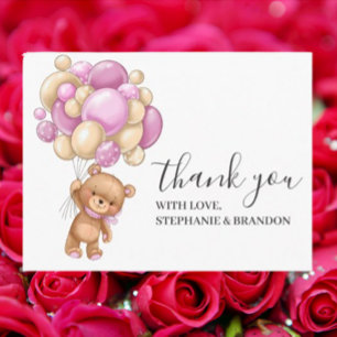Birthday Teddy Bear PINK Balloons Thank You Card