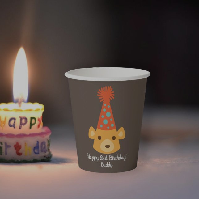 Birthday Teddy Bear Wearing a Party Hat Paper Cups (Creator Uploaded)