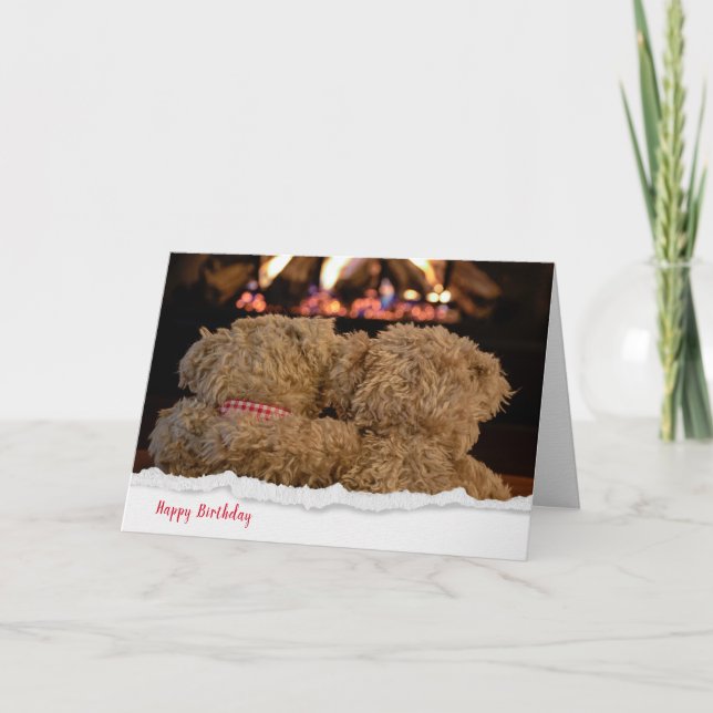 birthday teddy bears by fireplace card (Front)