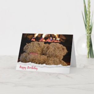 birthday teddy bears by fireplace card