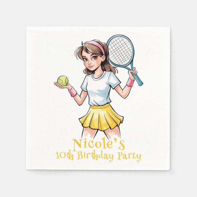 Birthday Tennis Ace Girl Celebration Napkin (Front)
