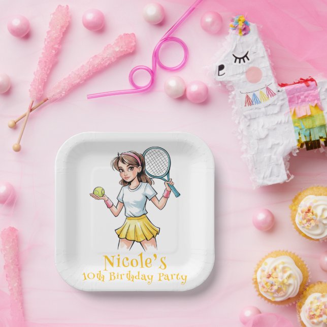 Birthday Tennis Ace Girl Celebration Paper Plate (Party)