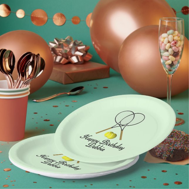 Birthday Tennis Green Sports Paper Plate (Multi)