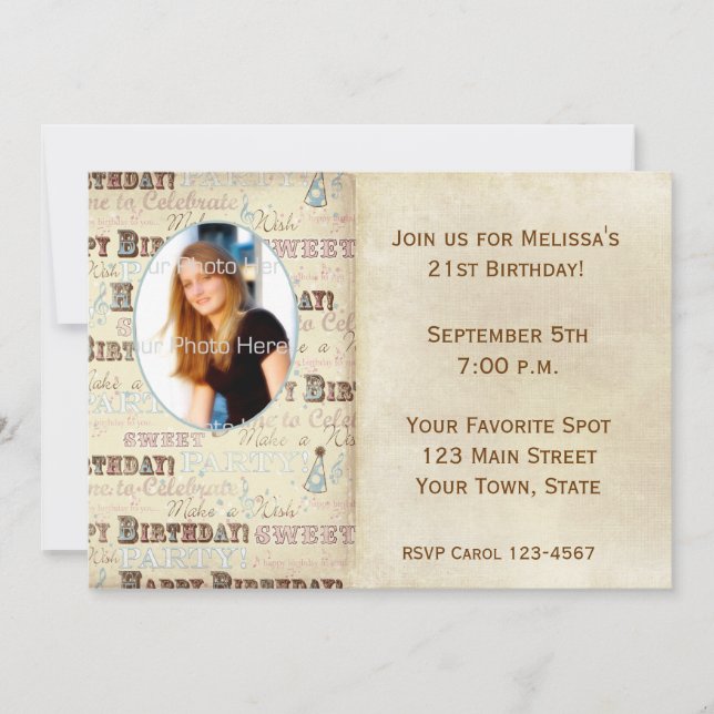 Birthday Text Photo Card Invitation (Front)