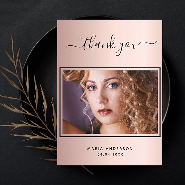 Birthday thank you custom photo rose gold glam postcard (Creator Uploaded)