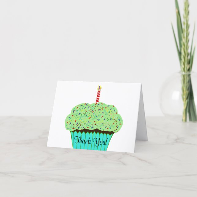Birthday Thank You Green Frosting Cupcake  Card (Front)