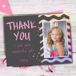 Birthday Thank you Kids Photo Postcard Pink Girl<br><div class="desc">Personalizable birthday thank you postcard for girls with photo and text I love your wonderful gift. Cute pink birthday thank you card for your friends and family. Upload your photo and personalise the postcard with your name and text. The postcard has colourful stars and waves. The background is in stylish...</div>