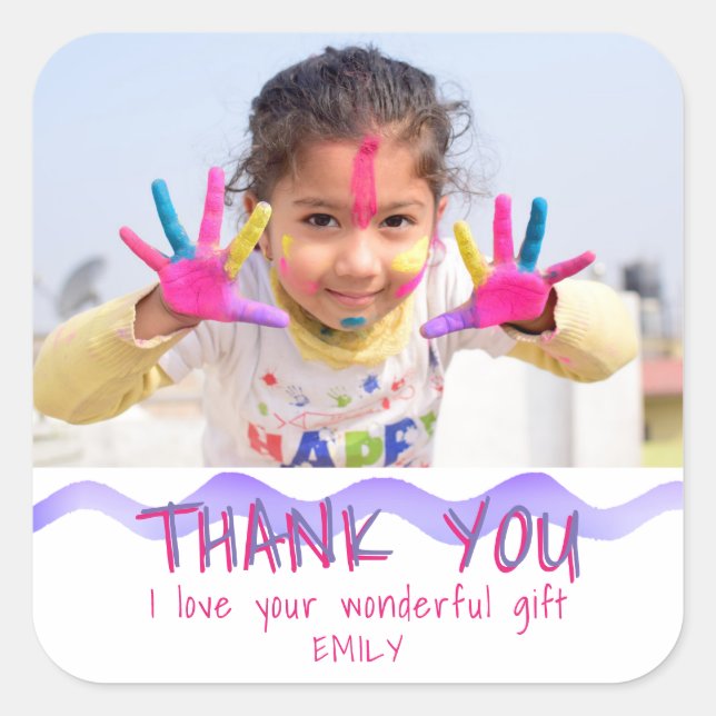 Birthday Thank you Kids Photo Sticker Pink Girl (Front)
