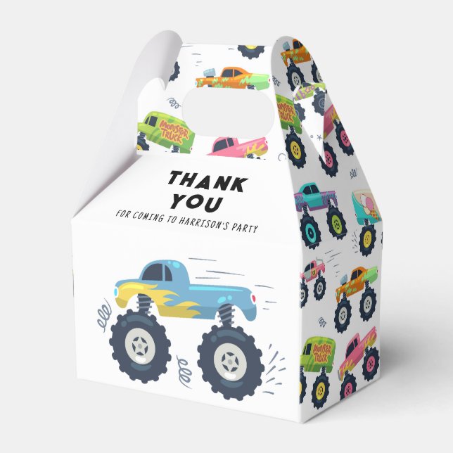 Birthday Thank You Modern Kids Monster Car Trucks Favour Box (Front Side)