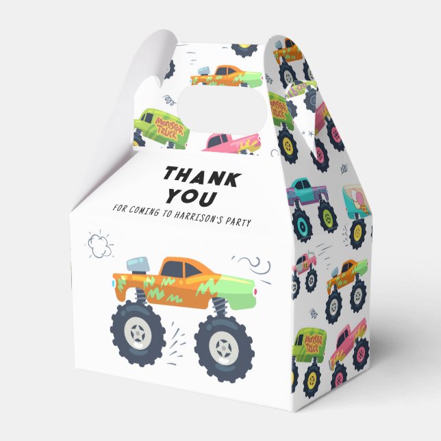 Birthday Thank You Modern Kids Monster Car Trucks Favour Box (Front Side)