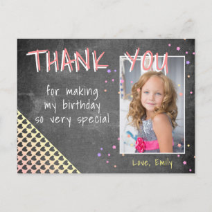 Birthday Thank you Photo card Heart and Stars Girl