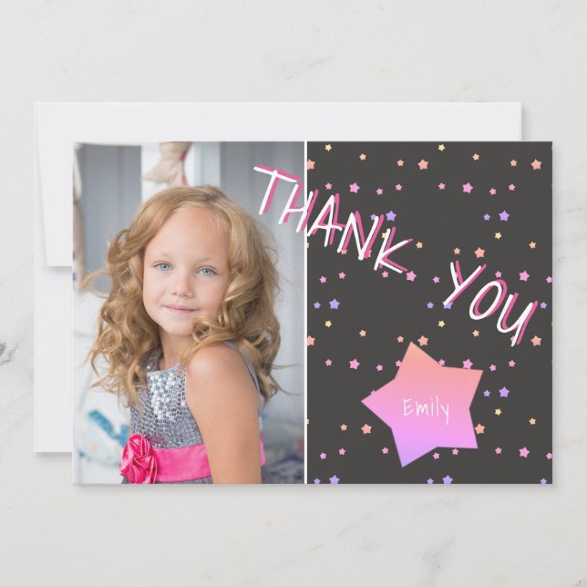 Birthday Thank you Photo card with Stars Girl (Front)