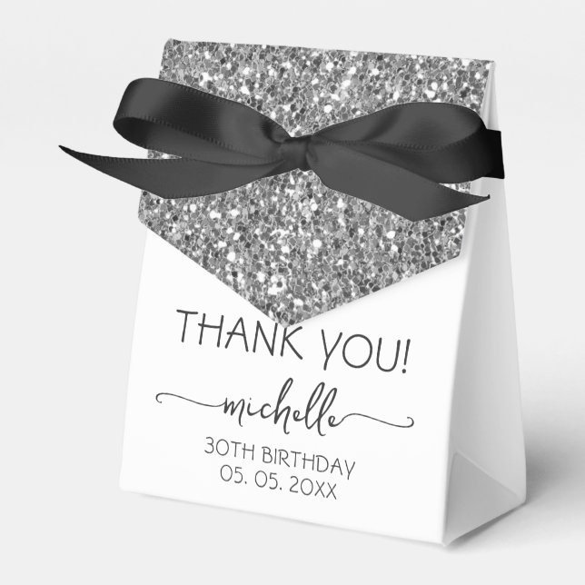 Birthday Thank You Silver Glitter Monogram Script  Favour Box (Front Side)