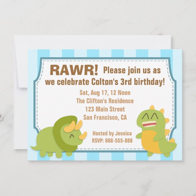 Birthday Theme - Cute Dinosaurs Invitation (Front)