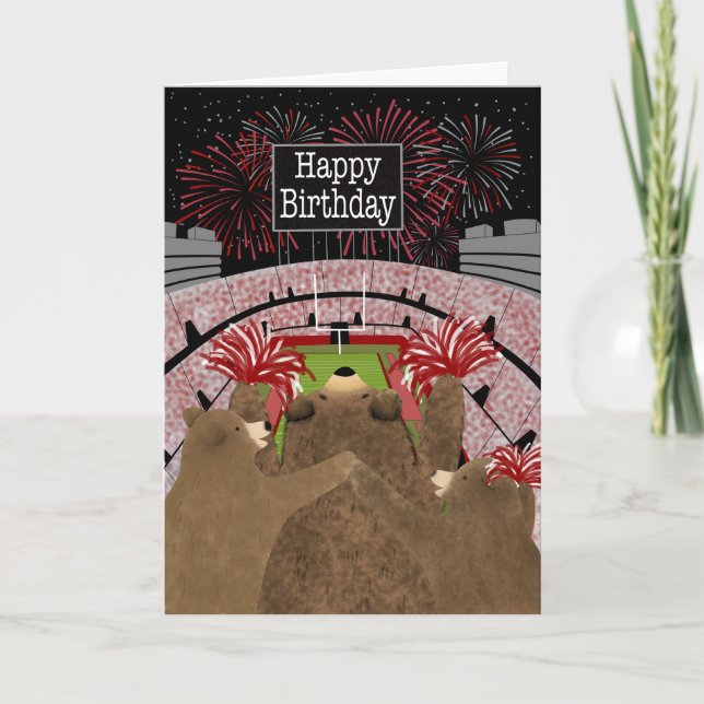 Birthday Three Bears Cheering Red Card (Front)