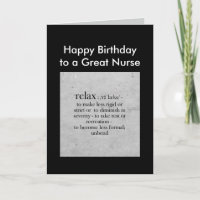Birthday to a Great Nurse definition Relax Humour