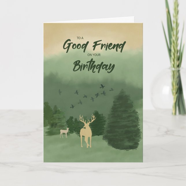 Birthday to Male Buddy Friend Landscape with Trees Card (Front)