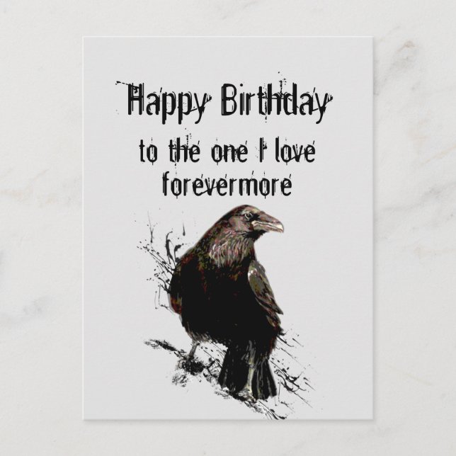 Birthday to The One I love Forevermore Fun Raven Postcard (Front)