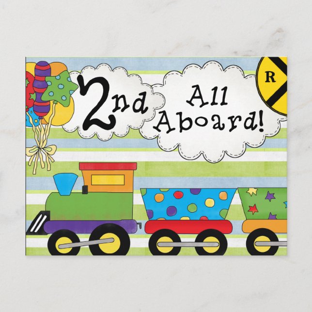 Birthday Train 2nd Birthday Party Invites (Front)