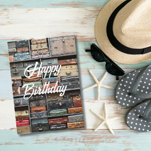 Birthday Travel Vintage Suitcases Colourful Stylis Card