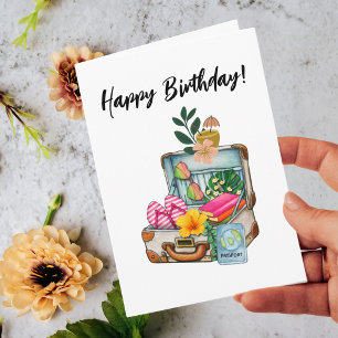 Birthday Travelling Mum Suitcase Fun Cute Photo Card