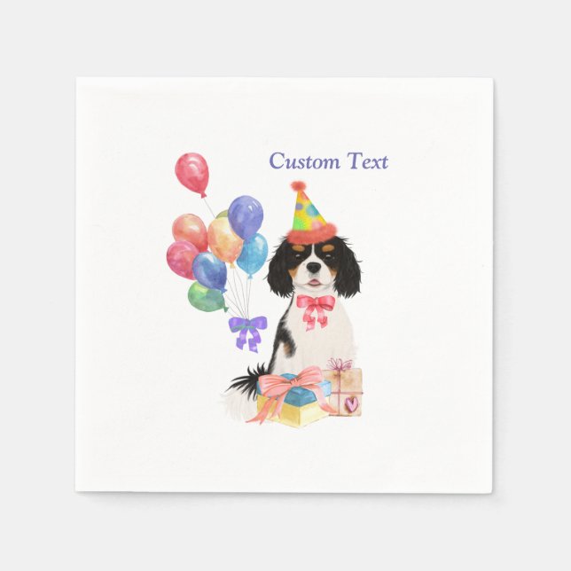 Birthday Tri Cavalier King Charles Spaniel   Napkin (Front)