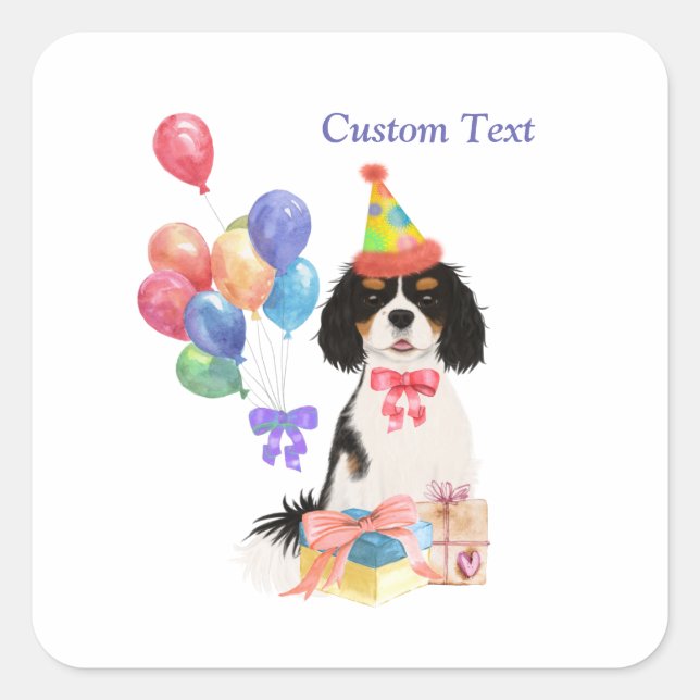 Birthday Tri Cavalier King Charles Spaniel  Square Sticker (Front)