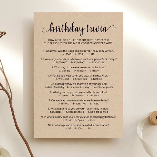 Birthday Trivia Game with Answers Birthday Card (Creator Uploaded)