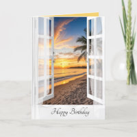 Birthday Tropical Beach Sunrise In Window
