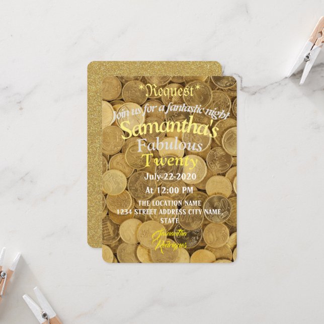 Birthday Tropical Money  Invitation (Front/Back In Situ)