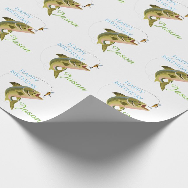 Birthday Trout & Fly Personalised Wrapping Paper (Corner)