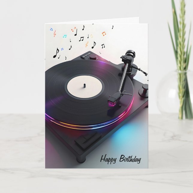 Birthday Turntable With Neon Music Notes (Front)