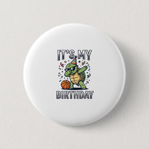 Birthday Turtle Basketball Party Vector Design_1 6 Cm Round Badge