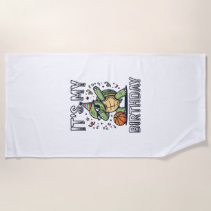 Birthday Turtle Basketball Party Vector Design_1 Beach Towel