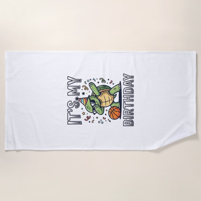 Birthday Turtle Basketball Party Vector Design_1 Beach Towel (Front)