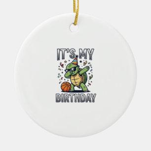 Birthday Turtle Basketball Party Vector Design_1 Ceramic Tree Decoration