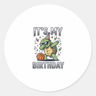 Birthday Turtle Basketball Party Vector Design_1 Classic Round Sticker