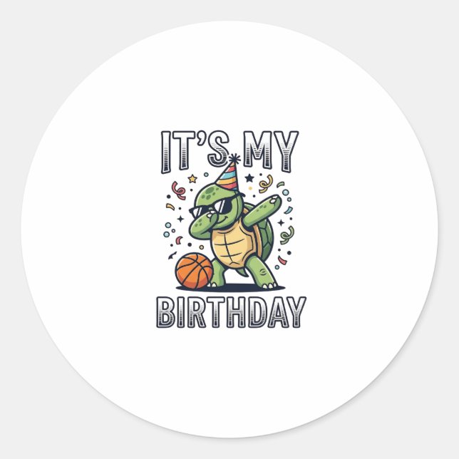 Birthday Turtle Basketball Party Vector Design_1 Classic Round Sticker (Front)