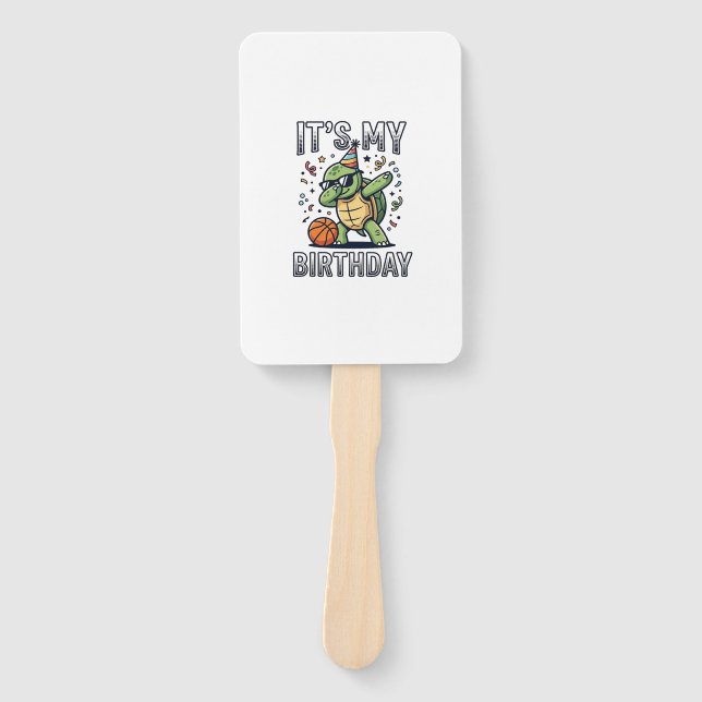 Birthday Turtle Basketball Party Vector Design_1 Hand Fan (Front)
