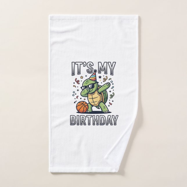 Birthday Turtle Basketball Party Vector Design_1 Hand Towel (Hand Towel)