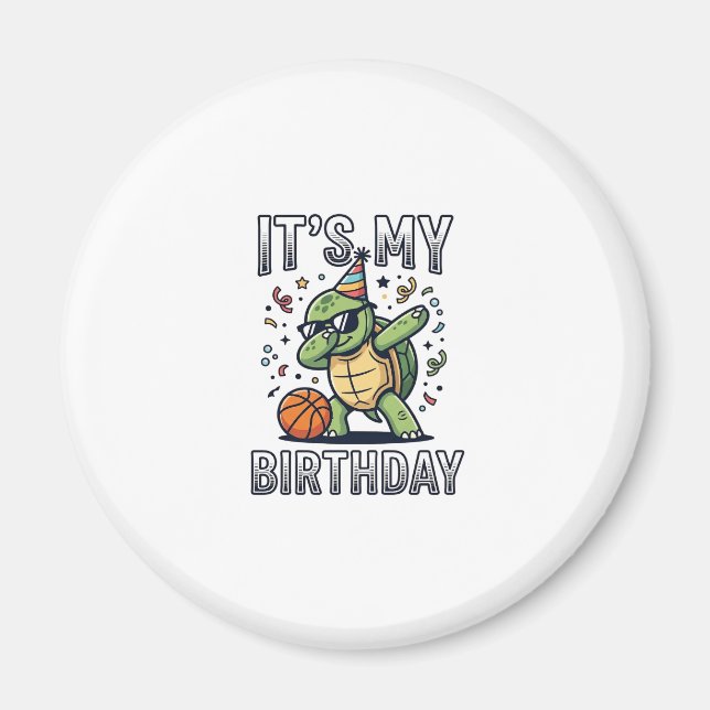 Birthday Turtle Basketball Party Vector Design_1 Magnet (Front)