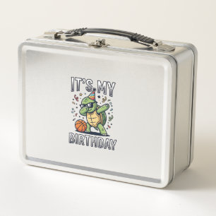 Birthday Turtle Basketball Party Vector Design_1 Metal Lunch Box