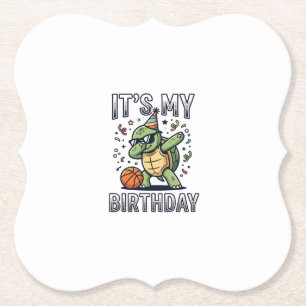 Birthday Turtle Basketball Party Vector Design_1 Paper Coaster