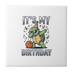 Birthday Turtle Basketball Party Vector Design_1 Tile