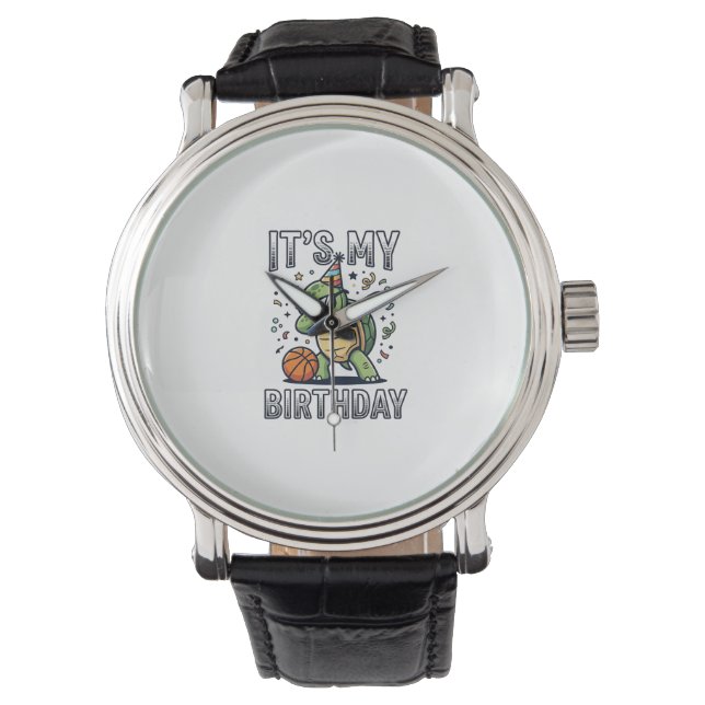 Birthday Turtle Basketball Party Vector Design_1 Watch (Front)
