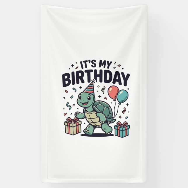 Birthday Turtle Party Vector Design_1 Banner (Vertical)