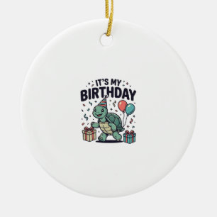Birthday Turtle Party Vector Design_1 Ceramic Tree Decoration