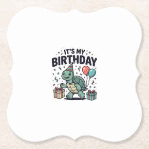 Birthday Turtle Party Vector Design_1 Paper Coaster
